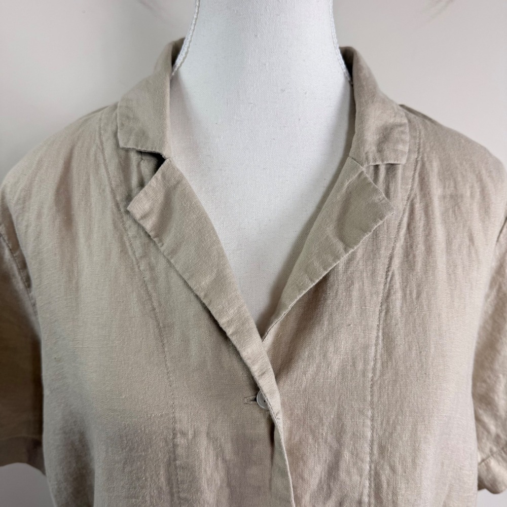 Quince Womens 100% European Linen Short Sleeve Camp Collar Shirt Beige Small - Picture 6 of 11